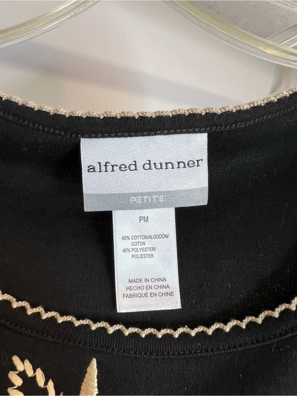 Alfred Dunner Black Floral Embellished 3/4 Sleeve Top- MP